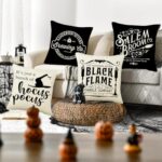 LEIOH Halloween Decorations Pillow Covers 18×18 Set of 4 Halloween Decor Hocus Pocus Farmhouse Saying Fall Decor Pillows for Home Sofa Couch