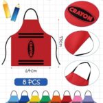 Mepase 8 Set Color Crayon Apron and Funny Gnome Cone Hats for Costume Set for Adults Fancy Dress Outfit Halloween Cosplay