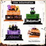 Halloween Hocus Pocus Table Signs Wooden Decor, 3PCS Witch Halloween Table Signs I Smell Children Freestanding Tabletop Decorative Signs, Spooky Tiered Tray Centerpiece Indoor Home Decorations