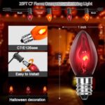 Outdoor Halloween Decorations – 25Ft C7 Purple String Lights with 25 Flickering Flame Bulbs, Connectable for Indoor/Outdoor Use