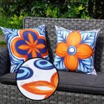 ONWAY Outdoor Pillow Covers Waterproof Set of 4 Floral Boho Decorative Throw Cushion Cover Farmhouse Pillows for Bench, Couch, Sunbrella and Patio Furniture (BlueOrange, 18×18 Inch)