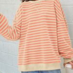 PRETTYGARDEN Women Striped Oversized Sweatshirt Color Block Crew Neck Long Sleeve Casual Pullover Top Spring Y2K Clothes (Apricot Orange, Small)