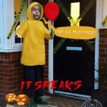 Halloween Decorations Outdoor, 4 Ft Life Size Animatronics Prop with Glowing Balloon, Sound-Activated Sensor, Scary Decor for Home Party Indoor Outside Garden Lawn Grave Yard