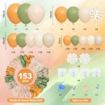 Amandir 153pcs Green Orange Balloon Garland Arch Kit, Different Sizes 18 12 10 5 inch Sage Green White Sand Latex Confetti Fall Balloons for a Little Cutie is on the Way Baby Shower Party Decoration