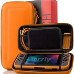 Orzly Switch Accessories Bundle – Carry Case for Nintendo Switch Console, Tempered Glass Screen Protectors, USB Charging Cable, Switch Games Case, Comfort Grip Case & Headphones ORANGE