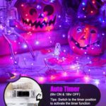 Halloween Fairy Lights Battery Operated, 10 Feet 120LEDs Firecracker String Lights, Silver Wire Starry Firefly Lights for Bedroom Home Haunted House Indoor Outdoor Holiday Decorations, Orange & Purple