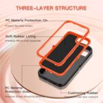 Casenplaza for iPhone 16e Case Heavy Duty Protective Shockproof Dropproof 3-Layer Full Body Protection Military Grade Rugged Tough Cover Case for Apple iPhone 16e 6.1″,Black/Orange