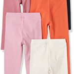 Amazon Essentials Girls’ Leggings, Pack of 5, Black/Blush/Ivory/Orange/Pink, X-Small