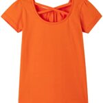 Noomelfish Toddler Girls Criss Cross Back T-Shirts Short Puff Sleeve Tee Tops, Bright Orange, Size 5-6 Years