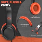 UKELALA Orange Wired Headphones for Boys Portable On Ear Youth Headphones for School Airplane Travel Lightweight Portable Compatible with Pad Computer Laptop for Adults Student Children Girls Kids