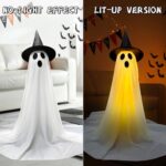 Halloween Decorations Outdoor & Indoor Decor – 2 Pack 59-inch Remote Control Spooky Ghost String Lights with Witch Hats, Halloween Lights for Porch, Yards, Patio, Garden Lawn, Party
