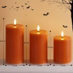 Girimax Burnt Orange Flameless Pillar Candles with Remote, Halloween Fall LED Candles, Flickering Real Wax Battery Operated Candles Set of 3
