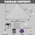 JIATRONYX Halloween Outdoor Decorations 16.4FT LED Spider Web with 250 Lights 8 Modes, Includes 4FT Scary Giant Spiders & Cotton (Expand to 200 Sqft), USB Powered for Yard, Indoor, Holiday Party