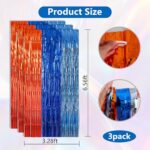 BEISHIDA 3Pcs Orange Blue Door Streamer Backdrop Foil Fringe Tinsel Curtains Backdrops for Bluey Birthday Decorations Blue Dog Party Supplies (3.28 ft x 6.56 ft)