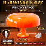 Orange Mushroom Lamp for Bedroom – Aesthetic Vintage Mushroom Lamps with 3 Lighting Colors & 10 Brightness – USB Powered Nightstand Retro Lamp for Reading Room, Office, Dorm | ABS + Acrylic Build