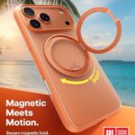 TORRAS 360 Magnetic Stand for iPhone 17 Pro Max Case, [Fit for MagSafe] [4X Military-Grade Protection] Slim Case for iPhone 17 Pro Max 6.9″, Translucent Cosmic Orange, Ostand O3 Fitness Series