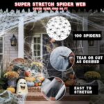 Nenrsl 1500 sqft Halloween Spider Webs Decorations with 100 Fake Spiders & 2Pcs 72*30 Inch Black Creepy Cloth,Super Realistic Cobwebs for Halloween Decor Indoor,Outdoor,Party,Garage Door Decorations