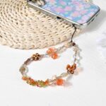 inewateri Phone Beaded Strap Cute Vintage Butterfly Flowers Artistic Chain Aesthetic Universal Cell Phone Lanyard Wrist Strap Accessories for Bag Airpods Camera Pendants Decor-Orange