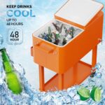 VINGLI 80 Quart Rolling Ice Chest, Portable Patio Party Bar Drink Cooler Cart, with Shelf, Beverage Pool with Bottle Opener (Orange)