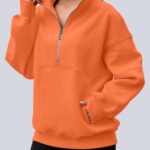 AUTOMET Womens Quarter Zip Oversized Sweatshirts Teen Fleece Pullover Hoodies 2025 Mock Neck Sweater Fall Workout Jacket Orange XL