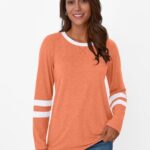 AUTOMET Womens Long Sleeve Shirts Color Block Casual Dressy Tops Business Tshirt Basic Tee Fall Fashion Winter Clothes Work Outfits 2025 Orange XL