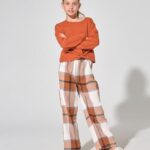 XUANHAO Teen Girl Clothes Winter Fall Girls Size 10 Clothes Fashion Long Sleeve Twist Front Pullover Tops Orange Plaid Pants Sweatsuits Sets School Outfits for Girl 9-10