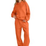 AUTOMET Women 2 Piece Halloween Outfits 2025 Plus Size Fall Fashion Airport Travel Pants Lounge Set Leisure Vacation Winter Clothes Sweatsuits Orange S