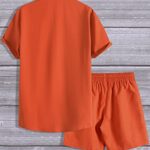 GORGLITTER Men’s 2 Piece Outfits Short Sleeve Pocket Button Down Shirt and Drawstring Shorts Set Burnt Orange Medium