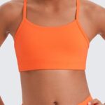CRZ YOGA Butterluxe Girls Sports Bra – Spaghetti Strap Y Back Racerback for Teens Kids Training Yoga Comfort Crop Top Neon Orange Medium