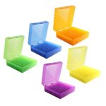 Heathrow Scientific 100-Place Microtube Storage Box with Snap Clasp Lid, Fits 1.5/2.0 mL Tubes and Vials, Polypropylene, Assorted Colors (Blue, Green, Purple, Yellow, and Orange), Pack of 5