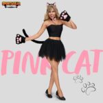 Spooktacular Creations 5 Pcs Kitten Black Kitty Cat Costume Accessories with Cat Ears Headband, Paws Gloves, Bow Tie, Tail for Adult, Kids, Cosplay, Halloween Party Dress Up Set