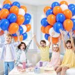 60pcs Blue and Orange Balloons 12inch with White Orange and Royal Blue Latex Balloons for Space Baby Shower Birthday Party Decorations