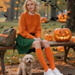 Century Star Orange Knee High Socks – Long Thin Athletic Thigh High Halloween Socks for Women
