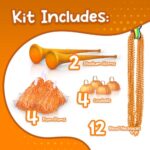 Windy City Novelties Orange School Spirit Cheerleader Kit – 4 Cowbells, 4 Pom-Poms, 2 Collapsible Stadium Horns, 12 Beaded Necklaces – Ultimate Game Day Fan Gear