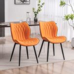 Kidol & Shellder Modern Dining Chairs Set of 2 Comfy Dining Room Chairs with Thick Cushions PU Leather Upholstered Kitchen Side Chairs with Metal Legs Orange