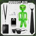 Horolam MIB Agent Costume Accessories, Spy Secret Service Outfit Set with Alien Prop Tie Sunglasses Badge for Men Women for Halloween Cosplay