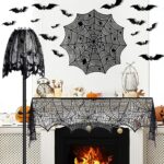 5Pack Halloween Decorations Indoor Halloween Spider Web Tablecloth Table Runners Fireplace Mantel Scarf Cobweb Lampshade Scary 3D Bats for Halloween Spooky Home Decor