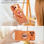 Upgraded Magnetic Phone Ring Stand Built in Mirror for Magsafe, [Electroplated & Glitter], Phone Ring Holder Grip Kickstand for iPhone 17 Pro Max 16 15 14 13 12 Series for Girl Women, Orange