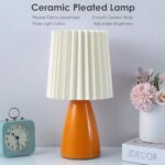 Cute Stylish Small Table Lamp, Pleated Fabric Lampshade, Ceramic Base, Adjustable Light Color and Brightness, Safe USB Powered, Exquisite Energy-saving LED Desk Light for Bedroom Living Room (Orange)