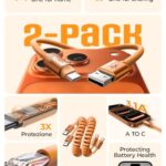 LISEN Coiled USB C Cable, 2 Pack for Android Auto & CarPlay Cable, Short USB A to USB C Cable Compatible with iPhone 17/16/15, Samsung Galaxy S25/S24/S23 A15/A14, Google Pixel 9/8, Orange 4FT