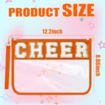 BuyCard Cheer Chenille Letter Bags Clear Makeup Bag, Cheerleader Gifts Cosmetic Bag, Varsity Preppy Patch Flat Pouch Cheer Accessories, Waterproof PVC Organizer Toiletry Bag for Women Girls Orange