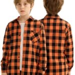 Motarto Boys Plaid Flannel Long Sleeve Button Down Shirt Kids Casual Shirts 4-14 Years Orange