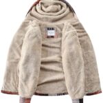 Veusna Men’s Flannel Jacket Plaid Zip Up Hoodie Sherpa Fleece Lined Shirt Jacket Winter Warm Coats with Hood Orange X-Large