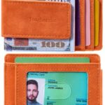 Toughergun Slim Minimalist Wallet for Men with Magnetic Money Clip Leather Wallet, Credit Card Holder RFID Blocking Front Pocket Holds Cash and Cards(Orange)