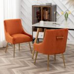 SEYNAR Dining Chairs, Accent Chairs Set of 2, Modern Upholstered Kitchen Dining Room Chairs with Gold Legs, Fabric Tufted Velvet Living Room Chairs for Reception Room Bedroom Guest Room (Orange)