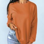 Dokotoo Womens Casual Oversized Long Sleeve Round Neck Halloween Sweatshirt Side Split Loose Fit Solid Basic Pullover Tunic Shirts Tops Sweatshirts for Women 2025 Fashion Fall Orange XLarge