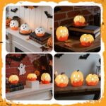 Halloween Decorations,Light Up Ghost Pumpkin Decorations Set of 3,Cute Halloween Decor Indoor for Kitchen Tabletop Mantel Party Home Decor