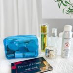 TotePrint Orange Cosmetic Makeup Bag, 7″x2.3″x4.7″ Size TSA Approved Toiletry Bag, PVC Travel Bags for Toiletries, Clear Cosmetic Bag for Women and Men Small (Orange)