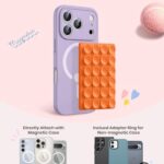 amBand Magnetic Sticky Phone Suction Grip for MagSafe, Removable for Wireless Charging, Durable Magnet Silicone Portable Mount Stand for iPhone 12 13 14 15 16 17, Hands-Free Video/Selfie, Orange