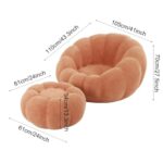 Small Sofa Couch with Ottoman 43.3″ Brown, Boneless Couches Set for Living Room, Bedroom Office, Pumpkin Shape